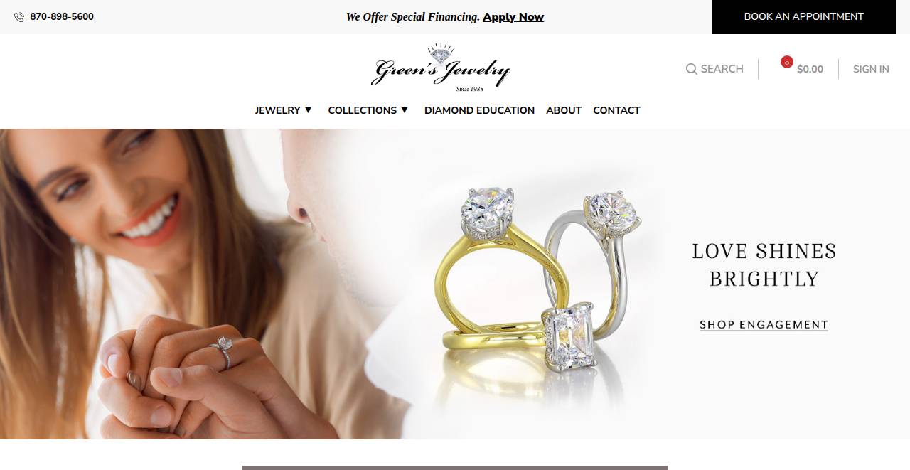 soulmatediamondjewelry.com homepage as a first-time visitor sees it