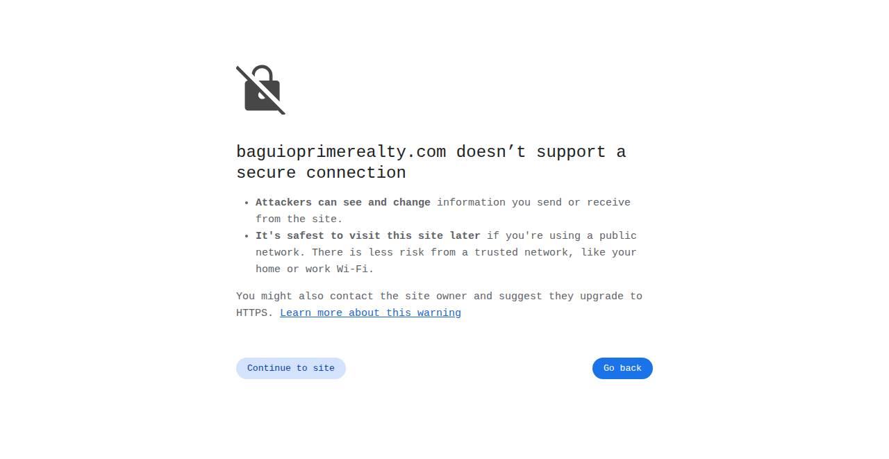 baguioprimerealty.com homepage as a first-time visitor sees it
