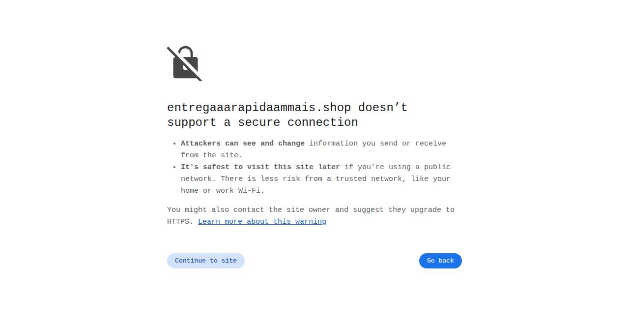 entregaaarapidaammais.shop homepage as a first-time visitor sees it
