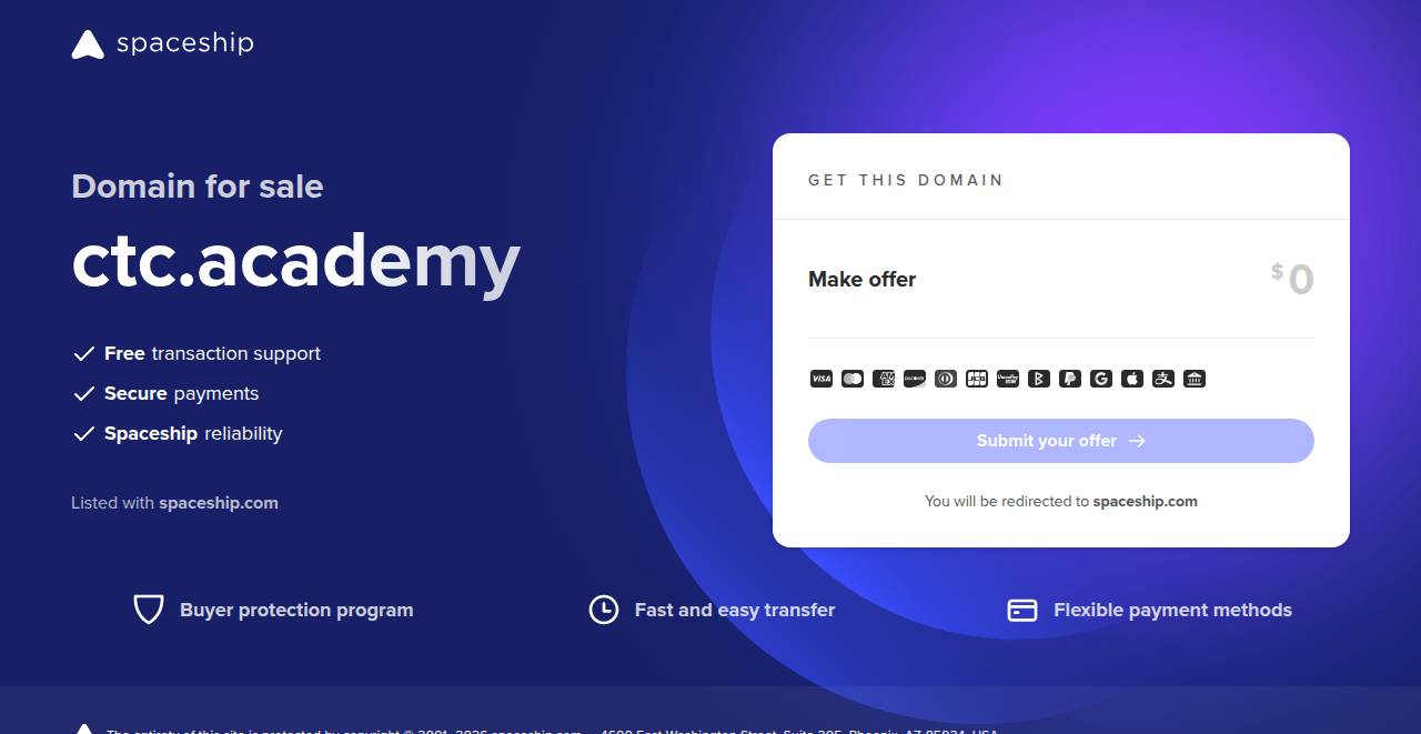 ctc.academy homepage as a first-time visitor sees it