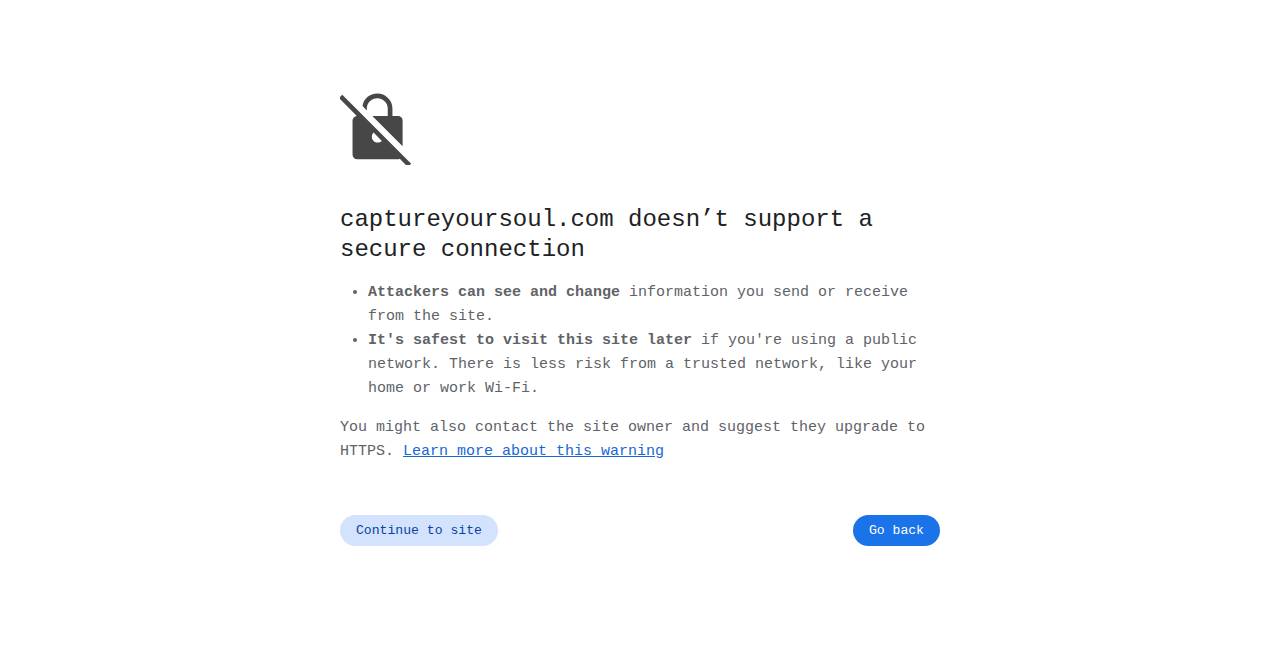 captureyoursoul.com homepage as a first-time visitor sees it