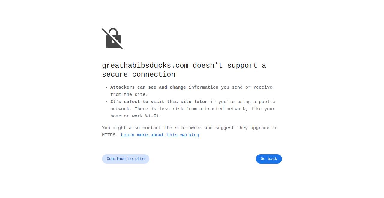 greathabibsducks.com homepage as a first-time visitor sees it