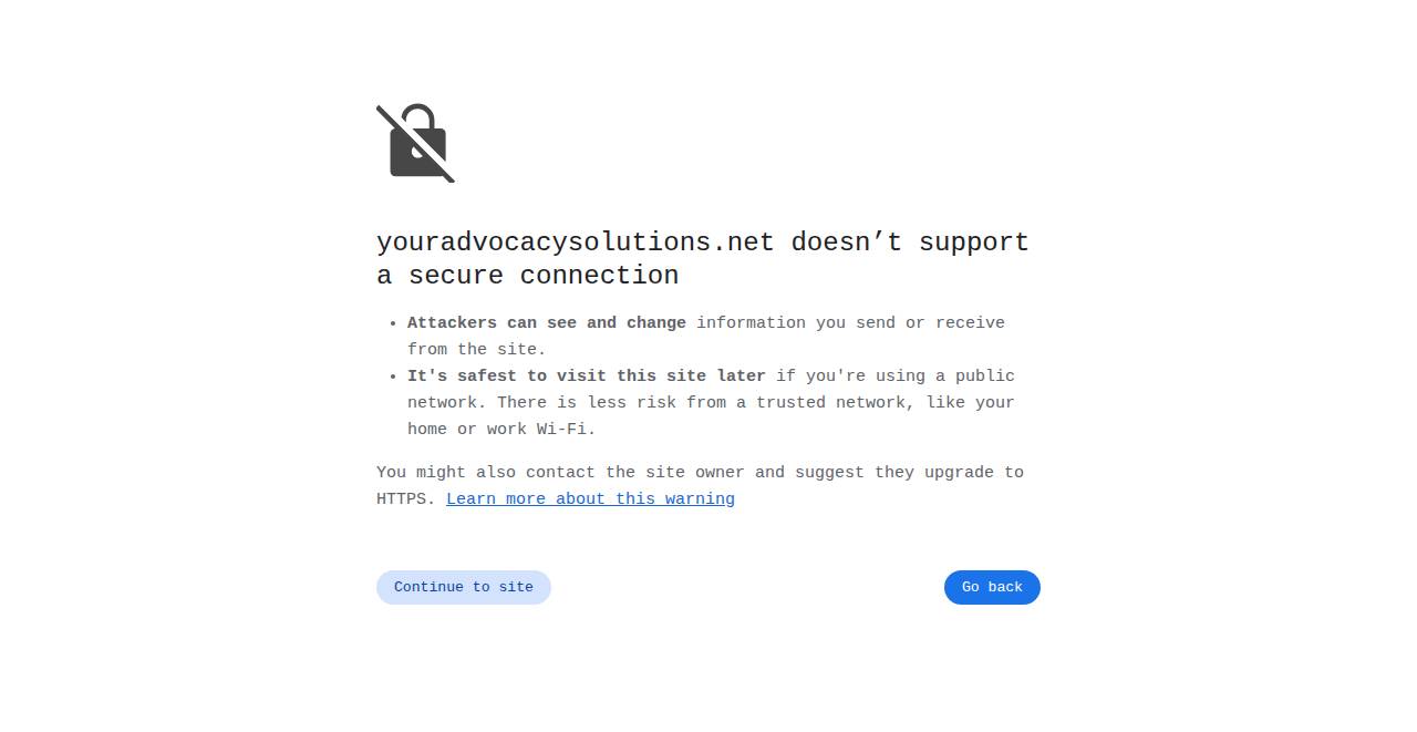 youradvocacysolutions.net homepage as a first-time visitor sees it