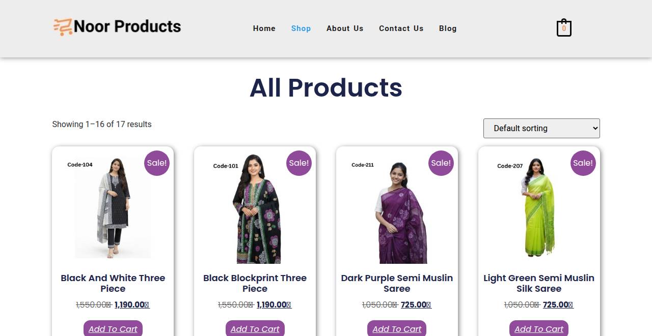 noorproducts.com homepage as a first-time visitor sees it