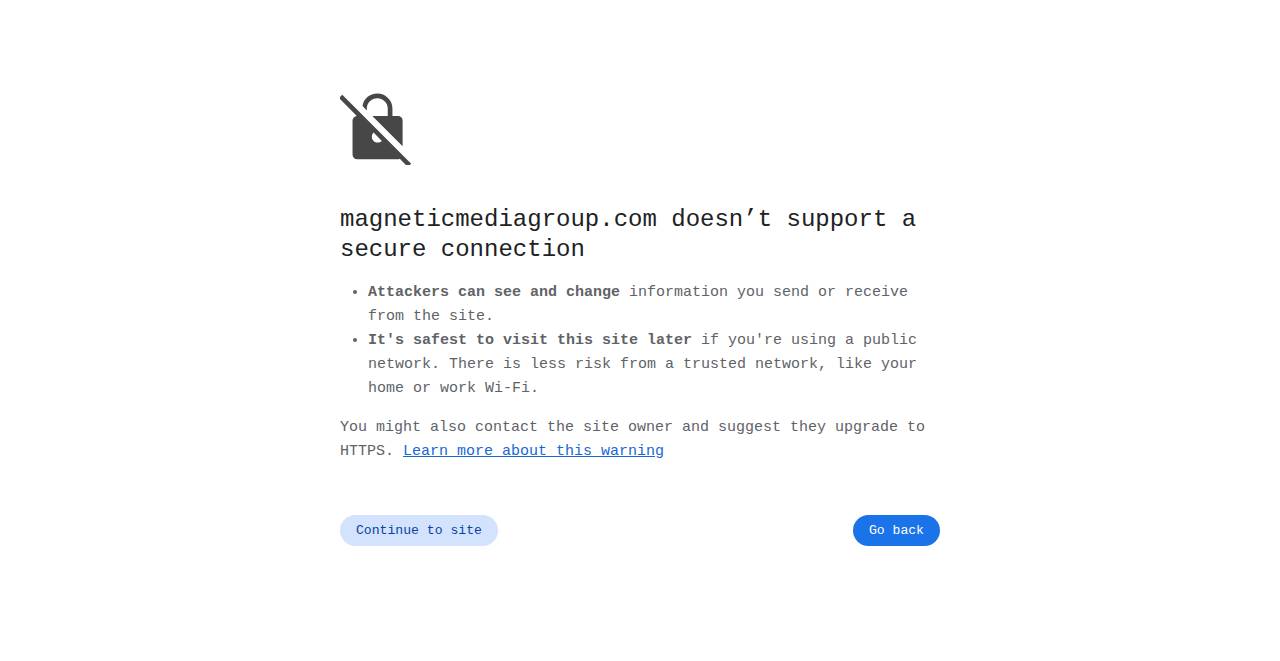 magneticmediagroup.com homepage as a first-time visitor sees it